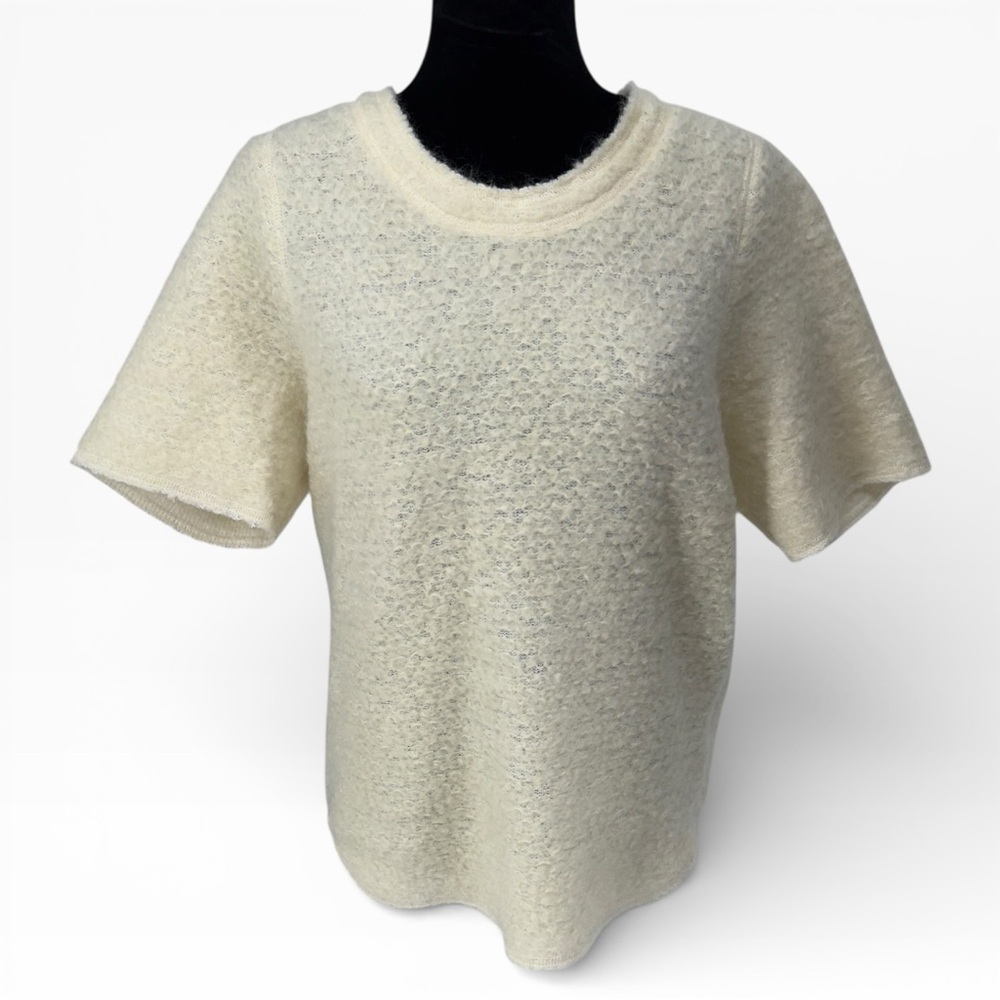 FAITH CONNEXION PARIS 14F1705T11 White Wool Curly Tees Short Sleeve Top Size S